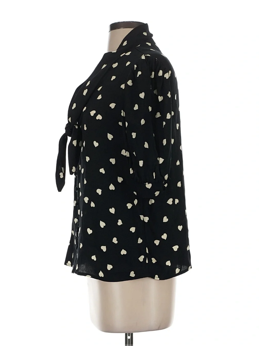 Reformation Black Heart-Print Tie-Neck Blouse